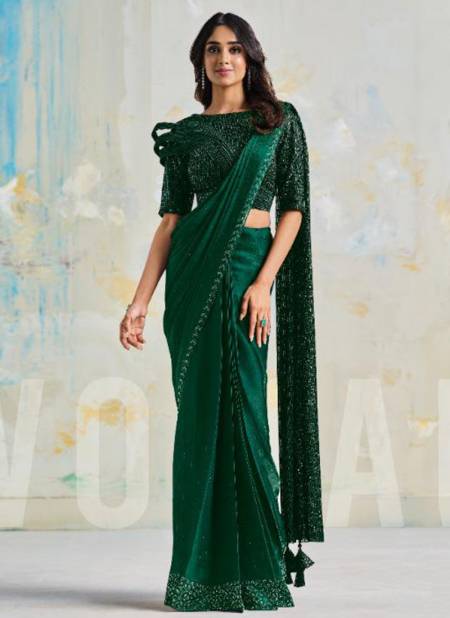 Green Colour Taranaah Crepe Silk Party Wear Wholesale Saree Collection 22401
